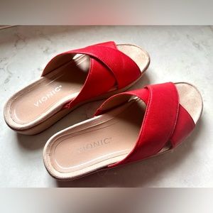 Vionic Cherry Red Leather Sandals